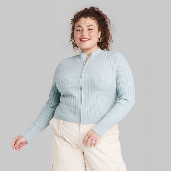 Women's Fitted Mock Turtleneck Zip-Up
Cardigan - Wild Fable Slate Blue 2X - Picture 1 of 6